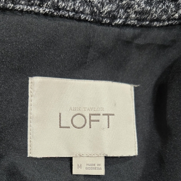 LOFT Wool Blend Charcoal Gray Marled Knit Cropped Zip Jacket Pockets Preppy - Picture 7 of 10